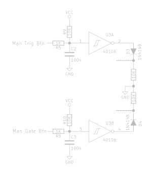Pull-up resistors, schmitt trigger, diodes, forming manual inputs circuit